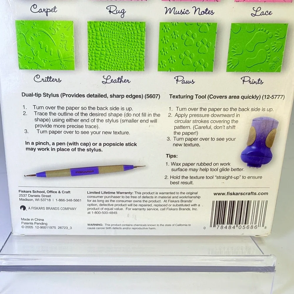 Fiskars Texture Plates Assortment Pack 12-5686 12 Textures Paper Foil Clay DIY